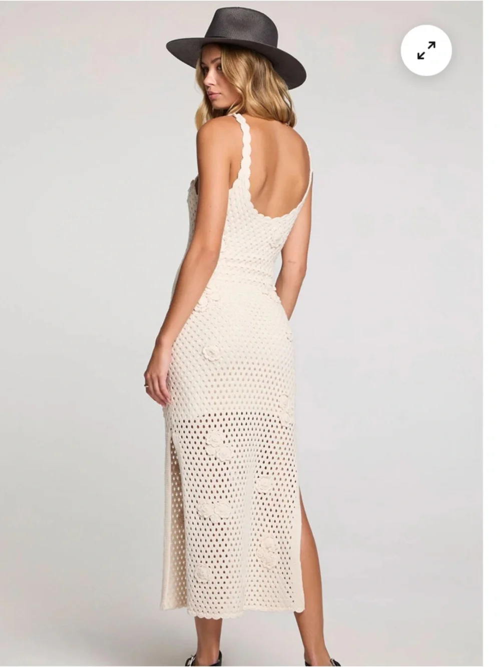 Saltwater Luxe Los Angeles Newland Midi Dress Crochet Knit Flowers Cream NWOT - Picture 2 of 8